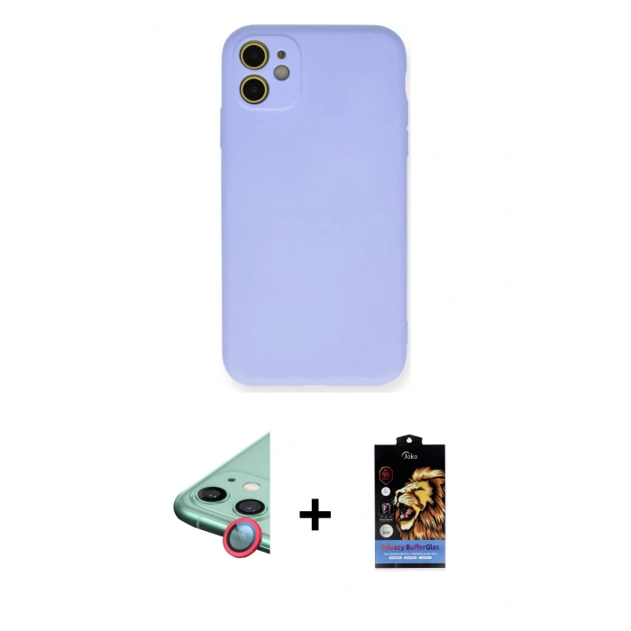MARSİLYAN™- iPhone 11 Kılıf Ahenk Serisi - Siyah Buffer Hayalet Cam Ekran Koruyucu + Raze Metal Kamera Lens - KI
