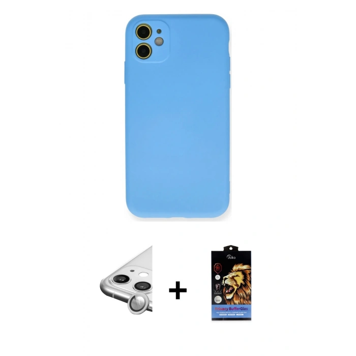 MARSİLYAN™- iPhone 11 Kılıf Ahenk Serisi - Siyah Buffer Hayalet Cam Ekran Koruyucu + Raze Metal Kamera Lens - GS