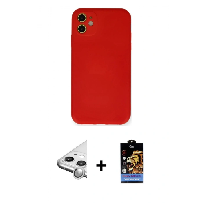 MARSİLYAN™- iPhone 11 Kılıf Ahenk Serisi - Siyah Buffer Hayalet Cam Ekran Koruyucu + Raze Metal Kamera Lens - GS