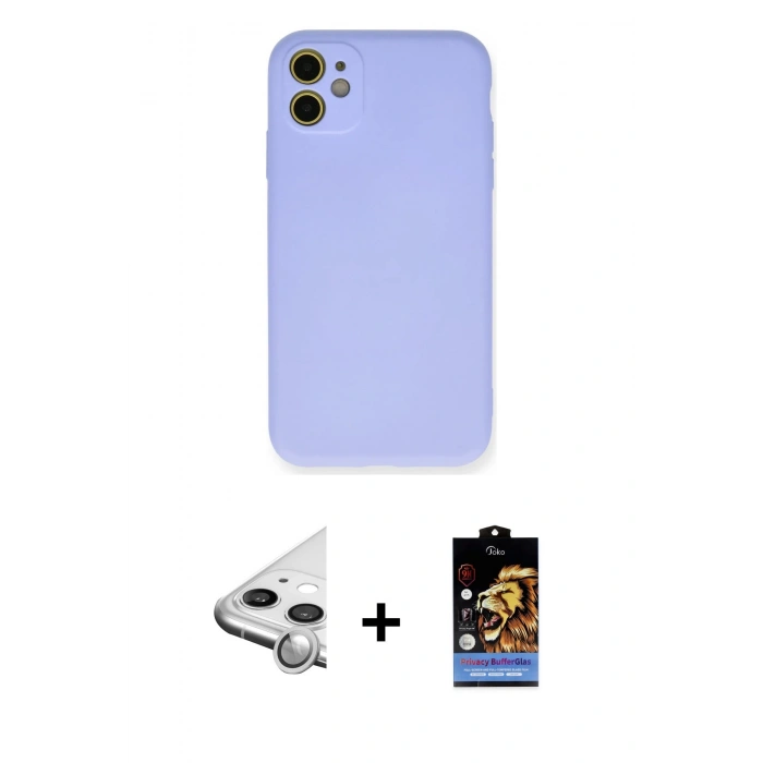 MARSİLYAN™- iPhone 11 Kılıf Ahenk Serisi - Siyah Buffer Hayalet Cam Ekran Koruyucu + Raze Metal Kamera Lens - GS