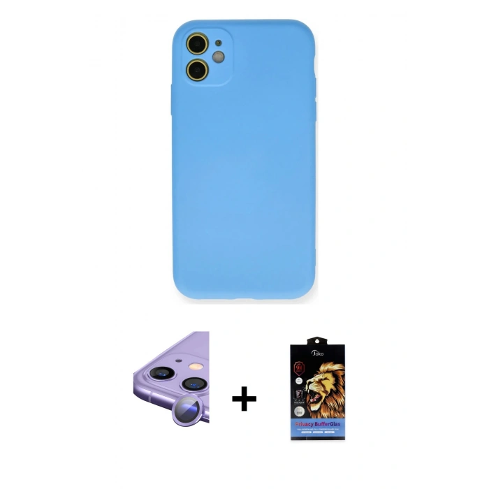 MARSİLYAN™- iPhone 11 Kılıf Ahenk Serisi - Siyah Buffer Hayalet Cam Ekran Koruyucu + Raze Metal Kamera Lens - MR