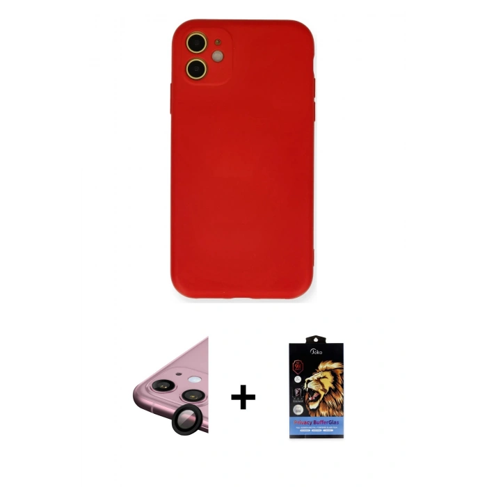 MARSİLYAN™- iPhone 11 Kılıf Ahenk Serisi - Siyah Buffer Hayalet Cam Ekran Koruyucu + Raze Metal Kamera Lens - SH