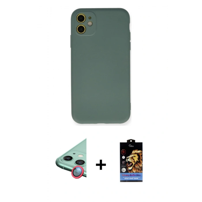 MARSİLYAN™- iPhone 11 Kılıf Ahenk Serisi - Siyah Buffer Hayalet Cam Ekran Koruyucu + Raze Metal Kamera Lens - KI