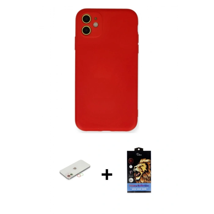 MARSİLYAN™- iPhone 11 Kılıf Ahenk Serisi - Siyah Buffer Hayalet Cam Ekran Koruyucu + Renkli Kamera Lens Koruma Cam - YL
