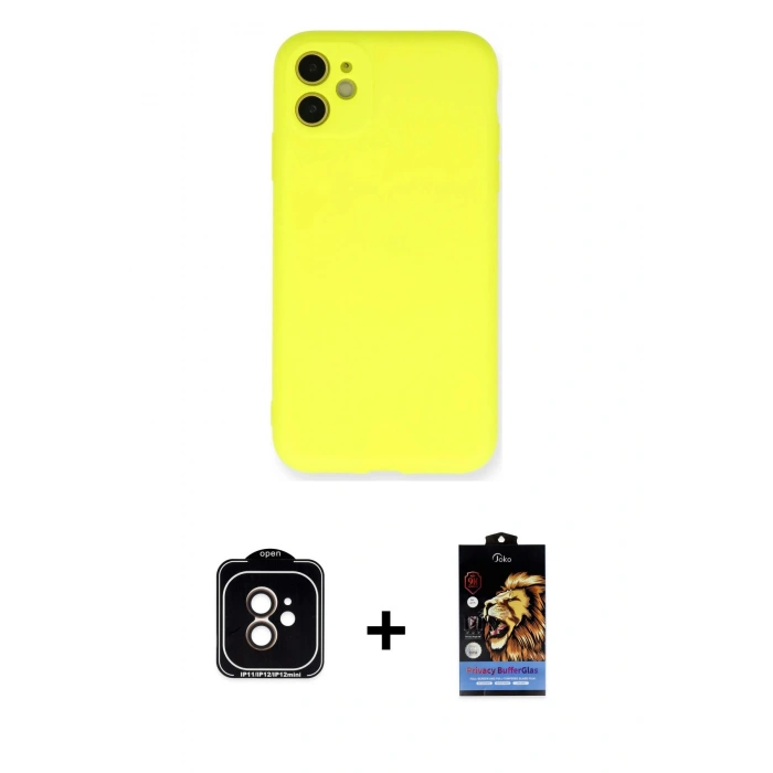 MARSİLYAN™- iPhone 11 Kılıf Ahenk Serisi - Siyah Buffer Hayalet Cam Ekran Koruyucu + PVD Metal Kamera Lens - TU