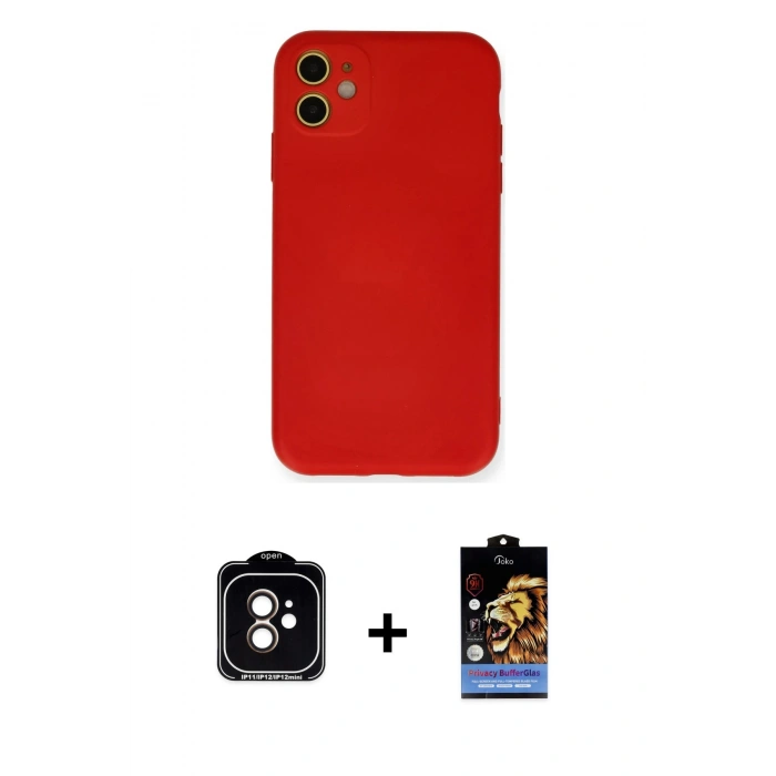 MARSİLYAN™- iPhone 11 Kılıf Ahenk Serisi - Siyah Buffer Hayalet Cam Ekran Koruyucu + PVD Metal Kamera Lens - TU