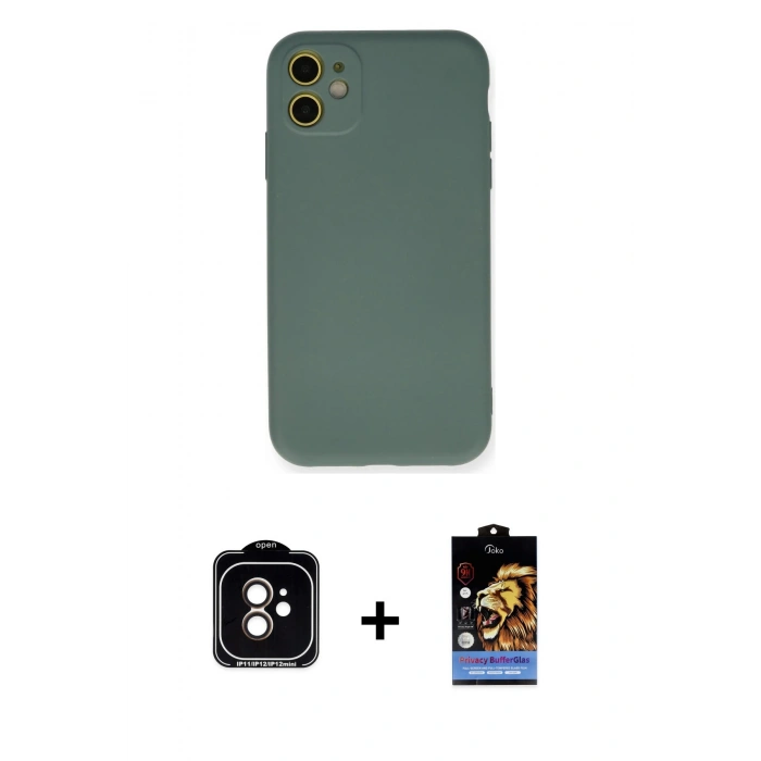 MARSİLYAN™- iPhone 11 Kılıf Ahenk Serisi - Siyah Buffer Hayalet Cam Ekran Koruyucu + PVD Metal Kamera Lens - TU
