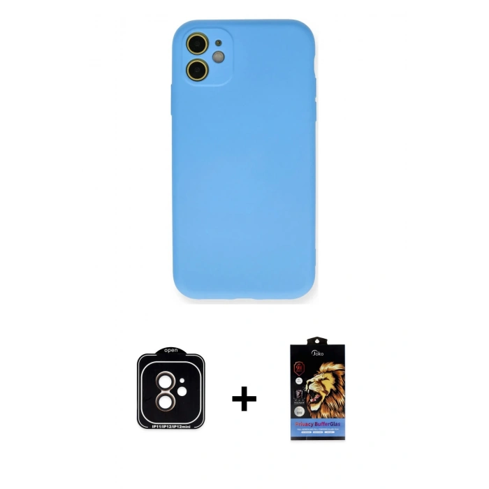 MARSİLYAN™- iPhone 11 Kılıf Ahenk Serisi - Siyah Buffer Hayalet Cam Ekran Koruyucu + PVD Metal Kamera Lens - TU