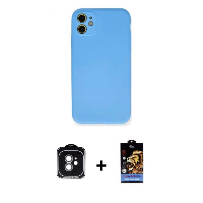 MARSİLYAN™- iPhone 11 Kılıf Ahenk Serisi - Siyah Buffer Hayalet Cam Ekran Koruyucu + PVD Metal Kamera Lens - YL