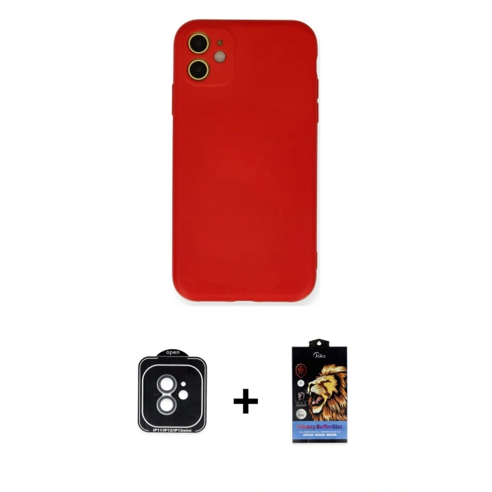 MARSİLYAN™- iPhone 11 Kılıf Ahenk Serisi - Siyah Buffer Hayalet Cam Ekran Koruyucu + PVD Metal Kamera Lens - YL