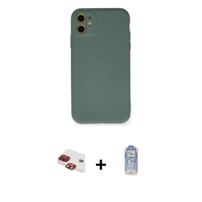 MARSİLYAN™- iPhone 11 Kılıf Ahenk Serisi - Siyah Joko Magic 5D Cam + Pers Alüminyum Kamera Lens - KI
