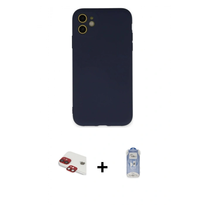 MARSİLYAN™- iPhone 11 Kılıf Ahenk Serisi - Siyah Joko Magic 5D Cam + Pers Alüminyum Kamera Lens - KI