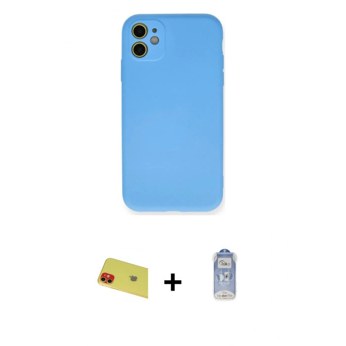 MARSİLYAN™- iPhone 11 Kılıf Ahenk Serisi - Siyah Joko Magic 5D Cam + Kırmızı Rainbow Kamera Lens Koruma Cam