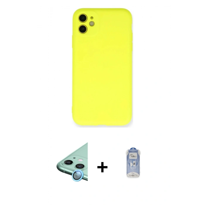 MARSİLYAN™- iPhone 11 Kılıf Ahenk Serisi - Siyah Joko Magic 5D Cam + Raze Metal Kamera Lens - MI