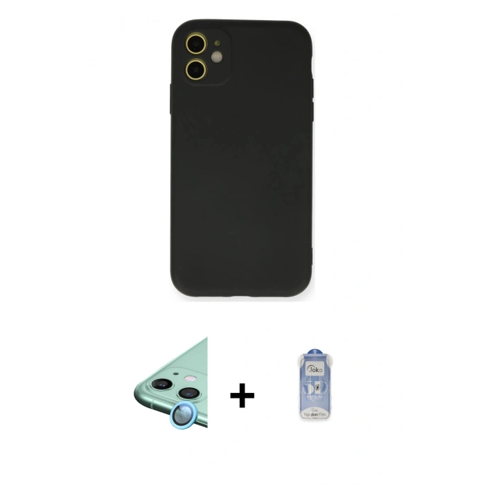 MARSİLYAN™- iPhone 11 Kılıf Ahenk Serisi - Siyah Joko Magic 5D Cam + Raze Metal Kamera Lens - MI