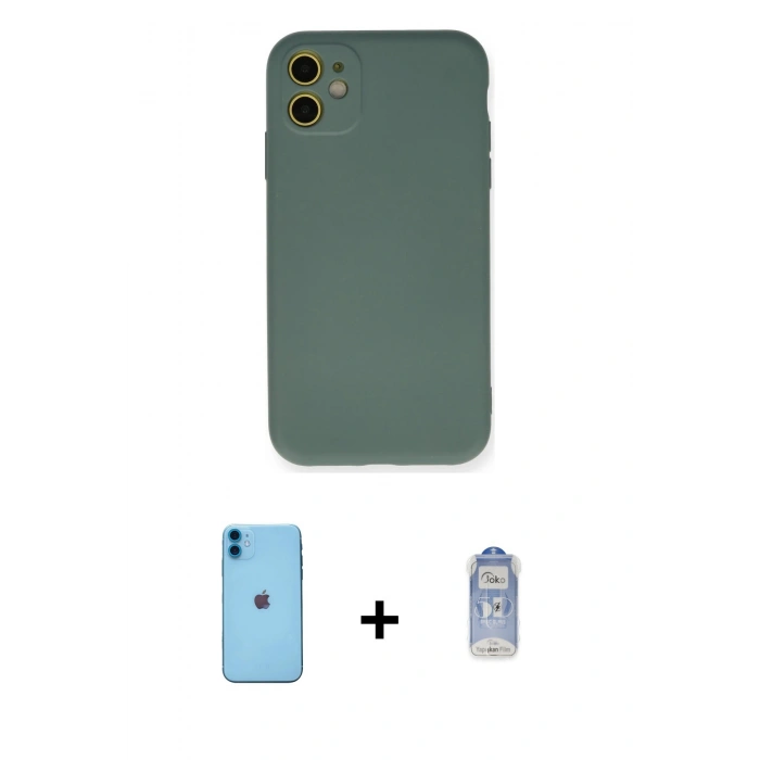 MARSİLYAN™- iPhone 11 Kılıf Ahenk Serisi - Siyah Joko Magic 5D Cam + Neon Fosforlu Kamera Lens - MI