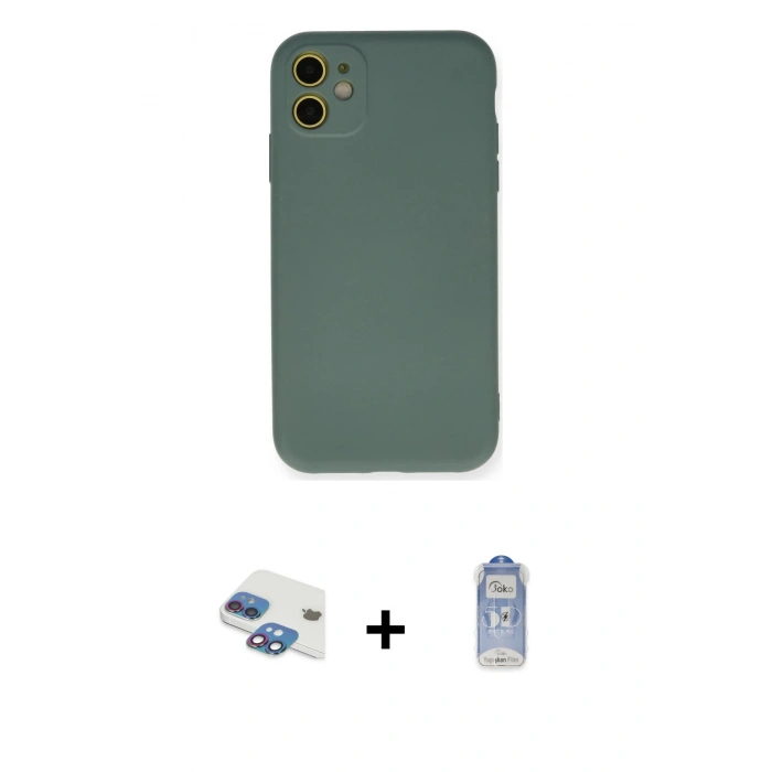 MARSİLYAN™- iPhone 11 Kılıf Ahenk Serisi - Siyah Joko Magic 5D Cam + Pers Alüminyum Kamera Lens - GI