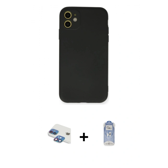 MARSİLYAN™- iPhone 11 Kılıf Ahenk Serisi - Siyah Joko Magic 5D Cam + Pers Alüminyum Kamera Lens - GI