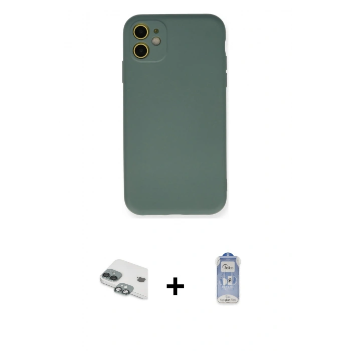 MARSİLYAN™- iPhone 11 Kılıf Ahenk Serisi - Siyah Joko Magic 5D Cam + Pers Alüminyum Kamera Lens - YL