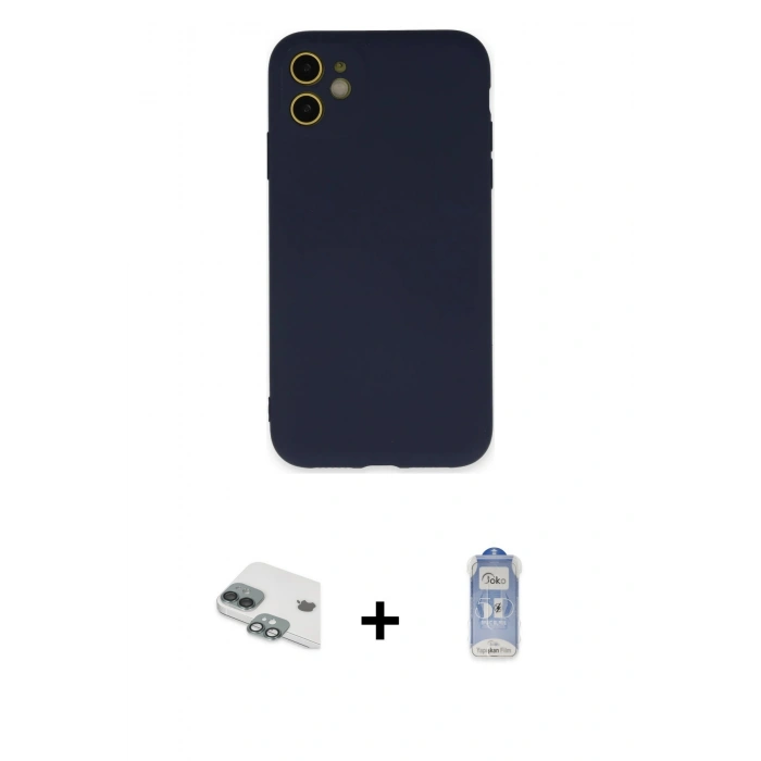MARSİLYAN™- iPhone 11 Kılıf Ahenk Serisi - Siyah Joko Magic 5D Cam + Pers Alüminyum Kamera Lens - YL