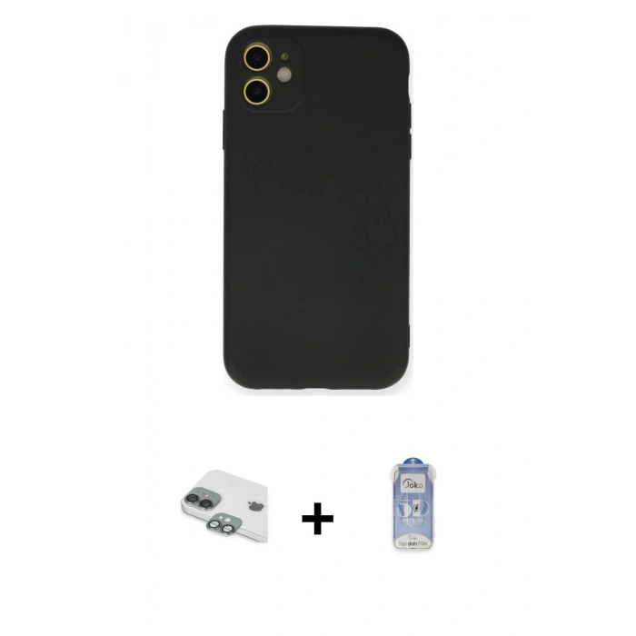 MARSİLYAN™- iPhone 11 Kılıf Ahenk Serisi - Siyah Joko Magic 5D Cam + Pers Alüminyum Kamera Lens - YL