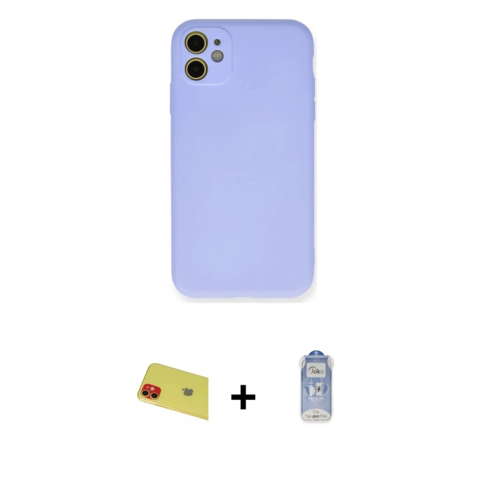 MARSİLYAN™- iPhone 11 Kılıf Ahenk Serisi - Siyah Joko Magic 5D Cam + Rainbow Kamera Lens Koruma Cam - KI
