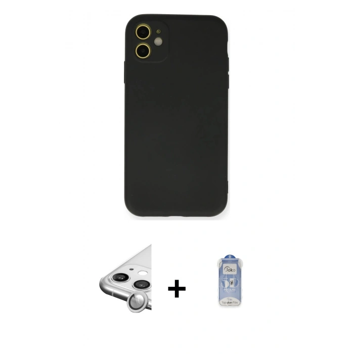 MARSİLYAN™- iPhone 11 Kılıf Ahenk Serisi - Siyah Joko Magic 5D Cam + Raze Metal Kamera Lens - GS