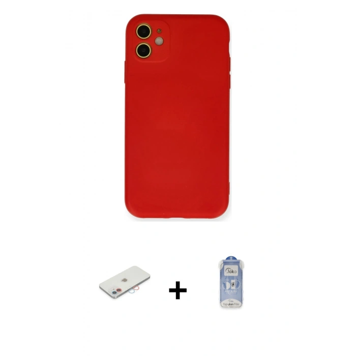 MARSİLYAN™- iPhone 11 Kılıf Ahenk Serisi - Siyah Joko Magic 5D Cam + Renkli Kamera Lens Koruma Cam - PE