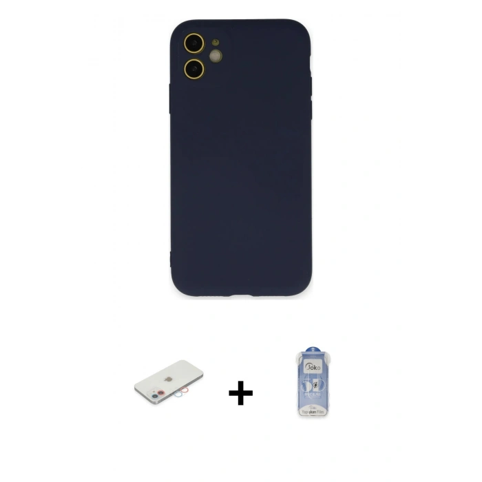 MARSİLYAN™- iPhone 11 Kılıf Ahenk Serisi - Siyah Joko Magic 5D Cam + Renkli Kamera Lens Koruma Cam - PE