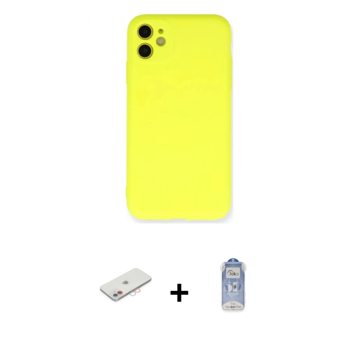 MARSİLYAN™- iPhone 11 Kılıf Ahenk Serisi - Siyah Joko Magic 5D Cam + Renkli Kamera Lens Koruma Cam - PE