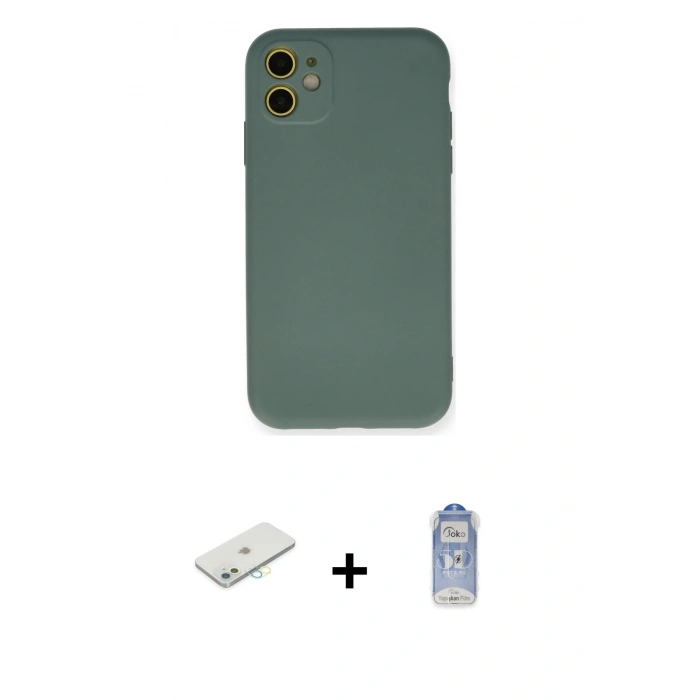 MARSİLYAN™- iPhone 11 Kılıf Ahenk Serisi - Siyah Joko Magic 5D Cam + Renkli Kamera Lens Koruma Cam - SI