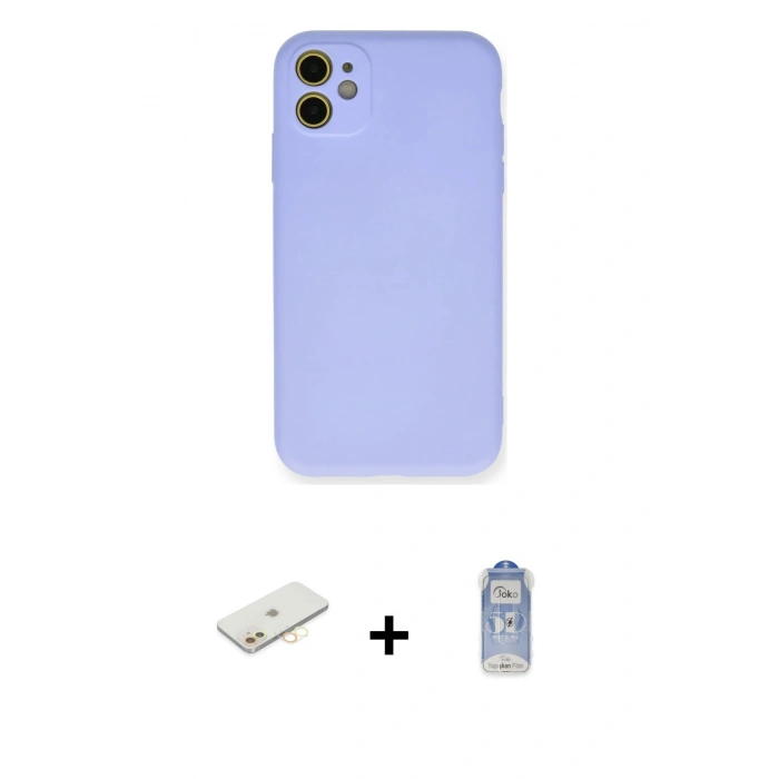 MARSİLYAN™- iPhone 11 Kılıf Ahenk Serisi - Siyah Joko Magic 5D Cam + Renkli Kamera Lens Koruma Cam - SI