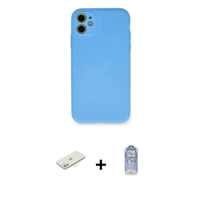 MARSİLYAN™- iPhone 11 Kılıf Ahenk Serisi - Siyah Joko Magic 5D Cam + Renkli Kamera Lens Koruma Cam - SI
