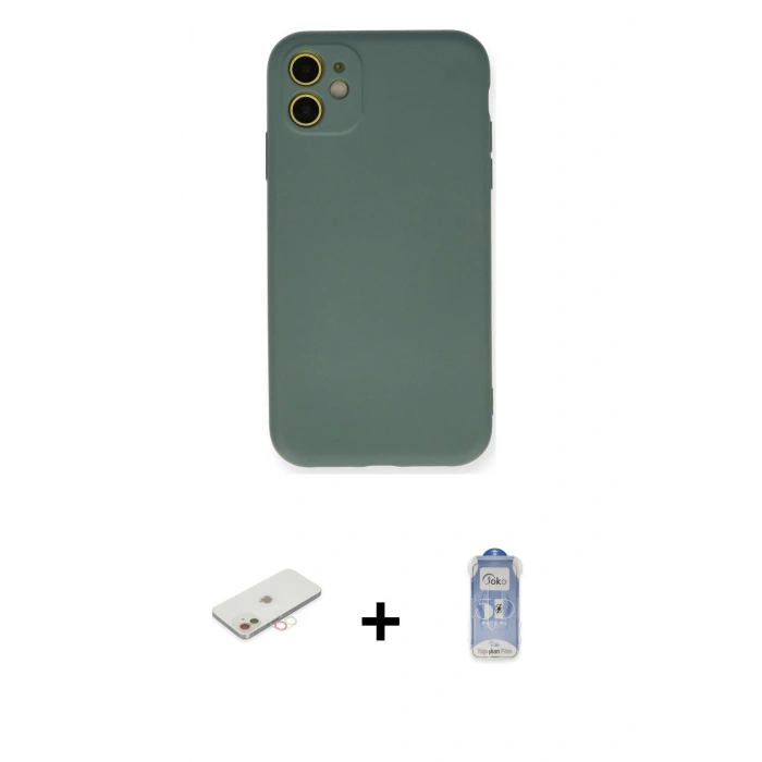 MARSİLYAN™- iPhone 11 Kılıf Ahenk Serisi - Siyah Joko Magic 5D Cam + Renkli Kamera Lens Koruma Cam - YL