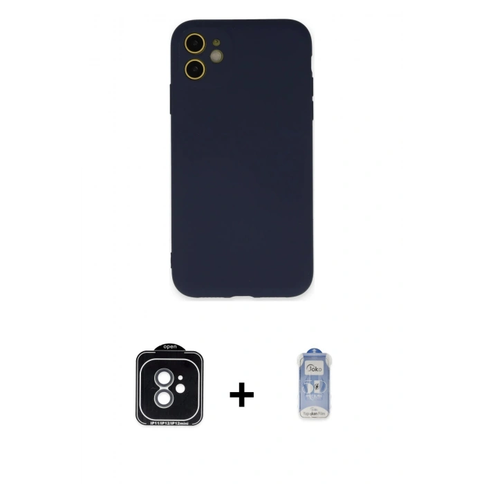 MARSİLYAN™- iPhone 11 Kılıf Ahenk Serisi - Siyah Joko Magic 5D Cam + PVD Metal Kamera Lens - YL