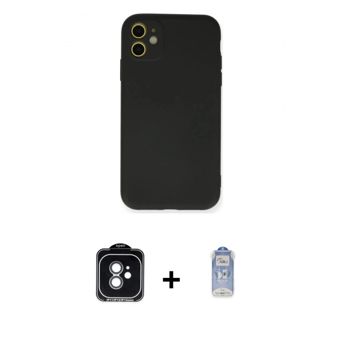 MARSİLYAN™- iPhone 11 Kılıf Ahenk Serisi - Siyah Joko Magic 5D Cam + PVD Metal Kamera Lens - YL