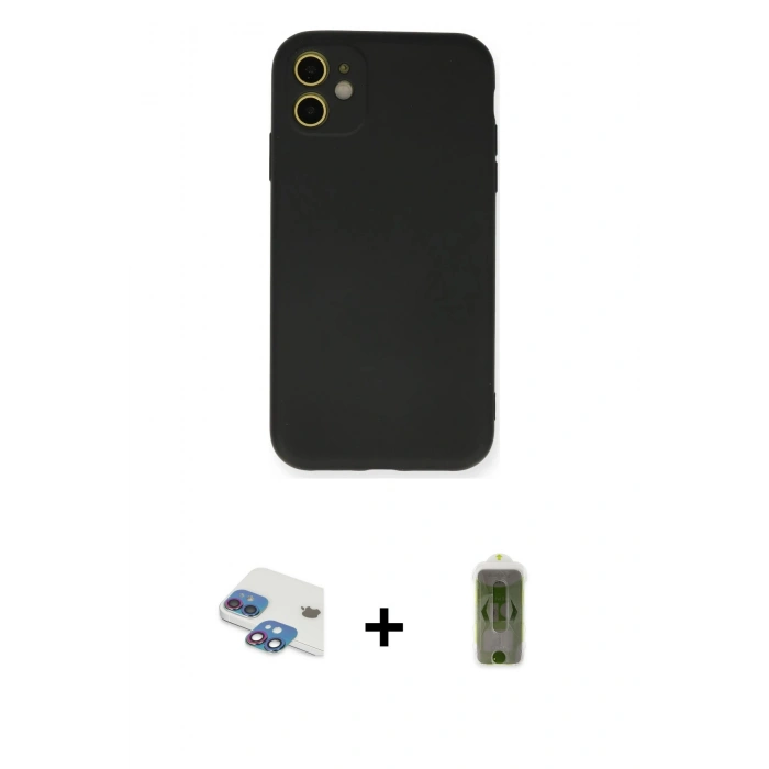 MARSİLYAN™- iPhone 11 Kılıf Ahenk Serisi - Siyah Joko Magic 5D Hayalet Cam + Pers Alüminyum Kamera Lens - GI