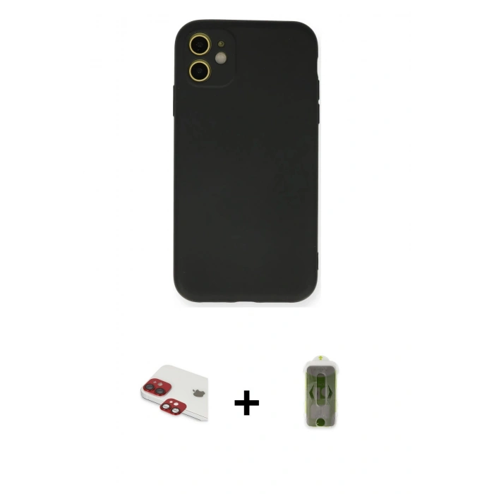MARSİLYAN™- iPhone 11 Kılıf Ahenk Serisi - Siyah Joko Magic 5D Hayalet Cam + Pers Alüminyum Kamera Lens - KI