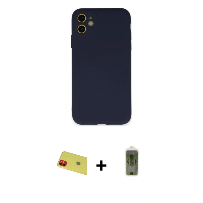 MARSİLYAN™- iPhone 11 Kılıf Ahenk Serisi - Siyah Joko Magic 5D Hayalet Cam + Rainbow Kamera Lens Koruma Cam - KI