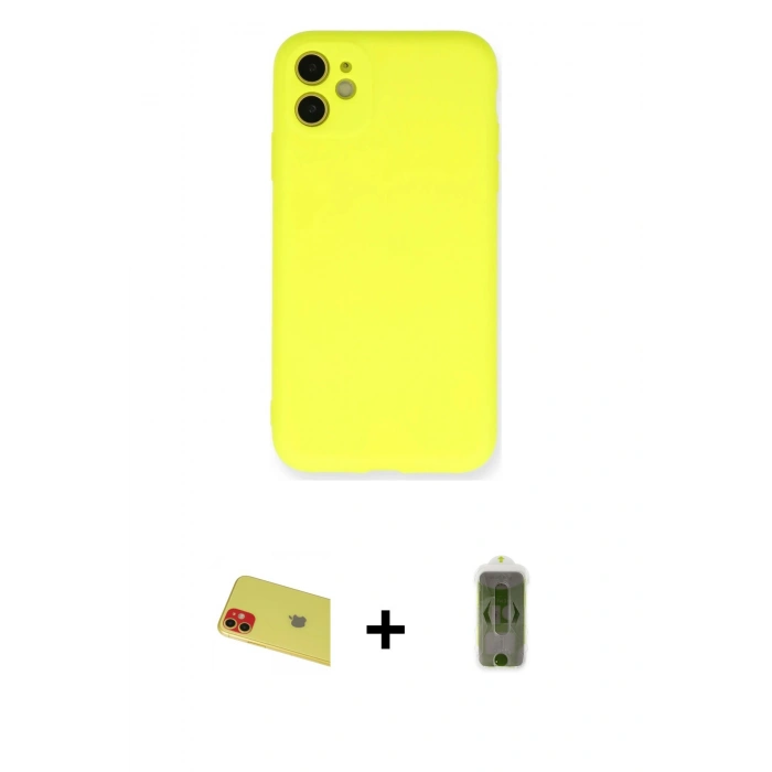 MARSİLYAN™- iPhone 11 Kılıf Ahenk Serisi - Siyah Joko Magic 5D Hayalet Cam + Rainbow Kamera Lens Koruma Cam - KI