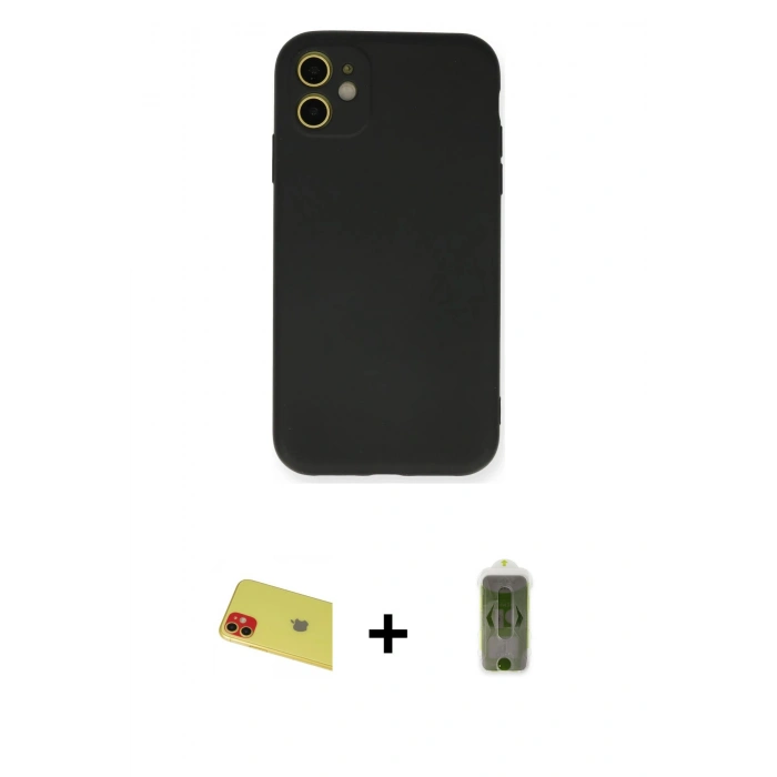 MARSİLYAN™- iPhone 11 Kılıf Ahenk Serisi - Siyah Joko Magic 5D Hayalet Cam + Rainbow Kamera Lens Koruma Cam - KI