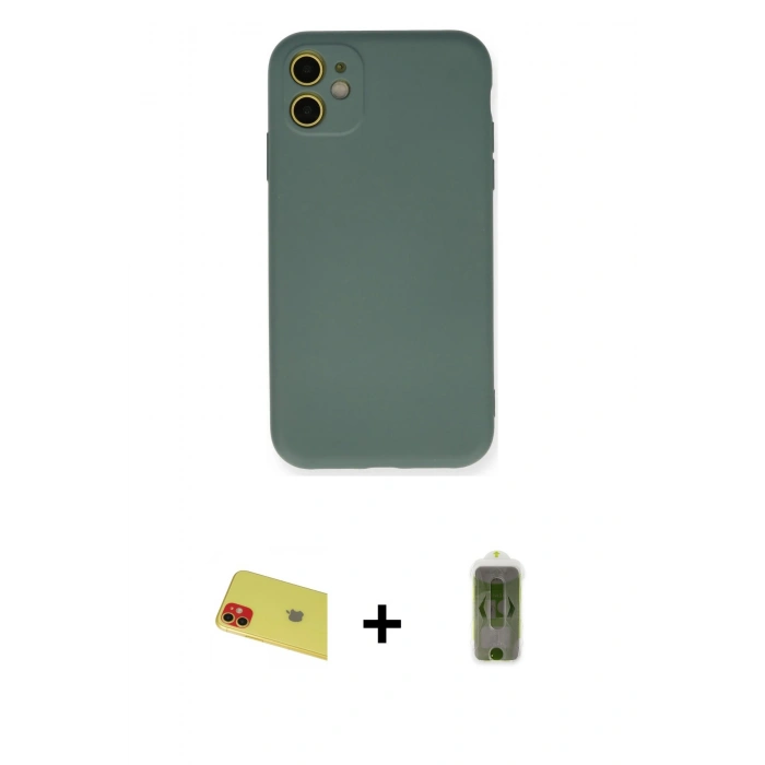 MARSİLYAN™- iPhone 11 Kılıf Ahenk Serisi - Siyah Joko Magic 5D Hayalet Cam + Rainbow Kamera Lens Koruma Cam - KI