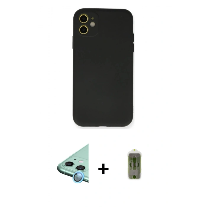 MARSİLYAN™- iPhone 11 Kılıf Ahenk Serisi - Siyah Joko Magic 5D Hayalet Cam + Raze Metal Kamera Lens - MI
