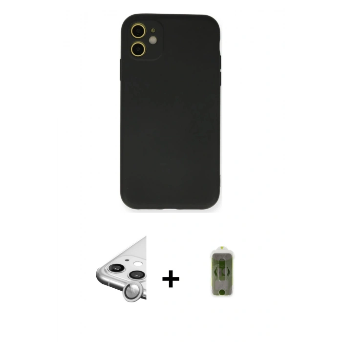 MARSİLYAN™- iPhone 11 Kılıf Ahenk Serisi - Siyah Joko Magic 5D Hayalet Cam + Raze Metal Kamera Lens - GS