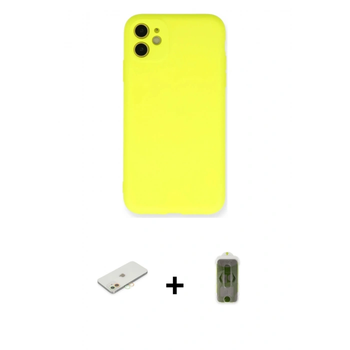 MARSİLYAN™- iPhone 11 Kılıf Ahenk Serisi - Siyah Joko Magic 5D Hayalet Cam + Renkli Kamera Lens Koruma Cam - TU