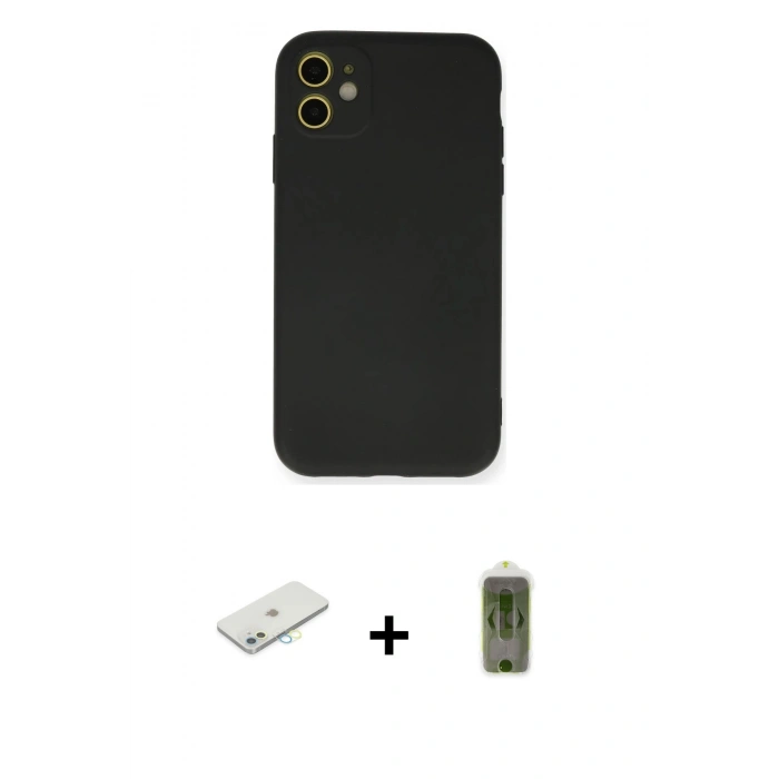 MARSİLYAN™- iPhone 11 Kılıf Ahenk Serisi - Siyah Joko Magic 5D Hayalet Cam + Renkli Kamera Lens Koruma Cam - SI