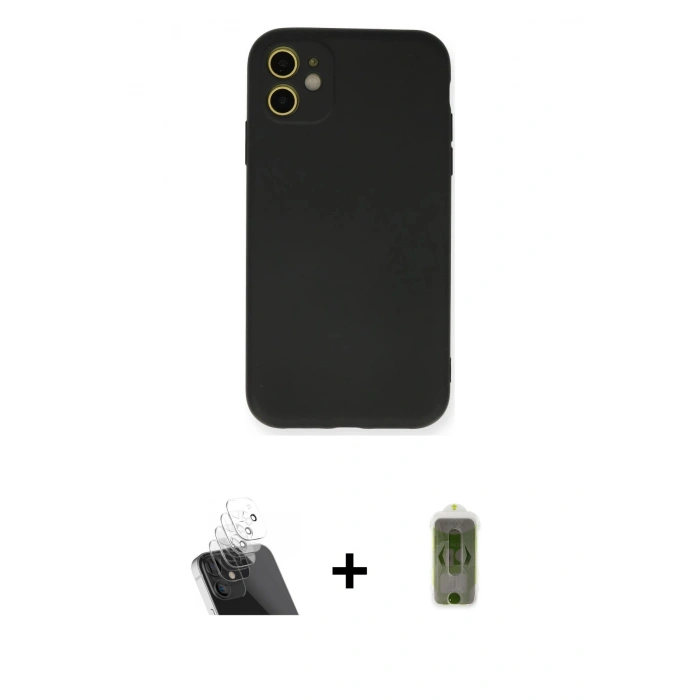 MARSİLYAN™- iPhone 11 Kılıf Ahenk Serisi - Siyah Joko Magic 5D Hayalet Cam + Kamera Lens Koruma Cam - SF