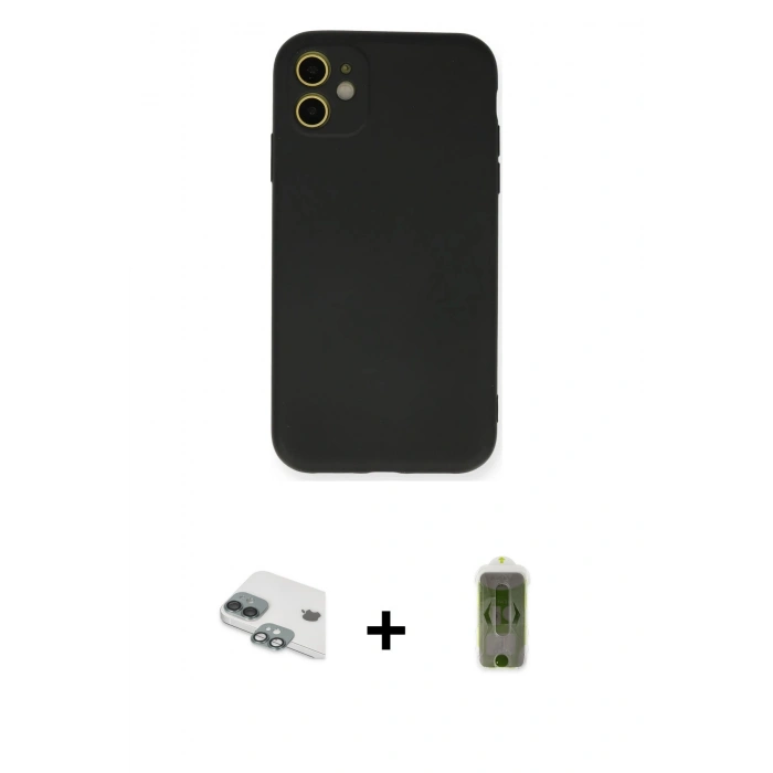 MARSİLYAN™- iPhone 11 Kılıf Ahenk Serisi - Siyah Joko Magic 5D Hayalet Cam + Pers Alüminyum Kamera Lens - YL