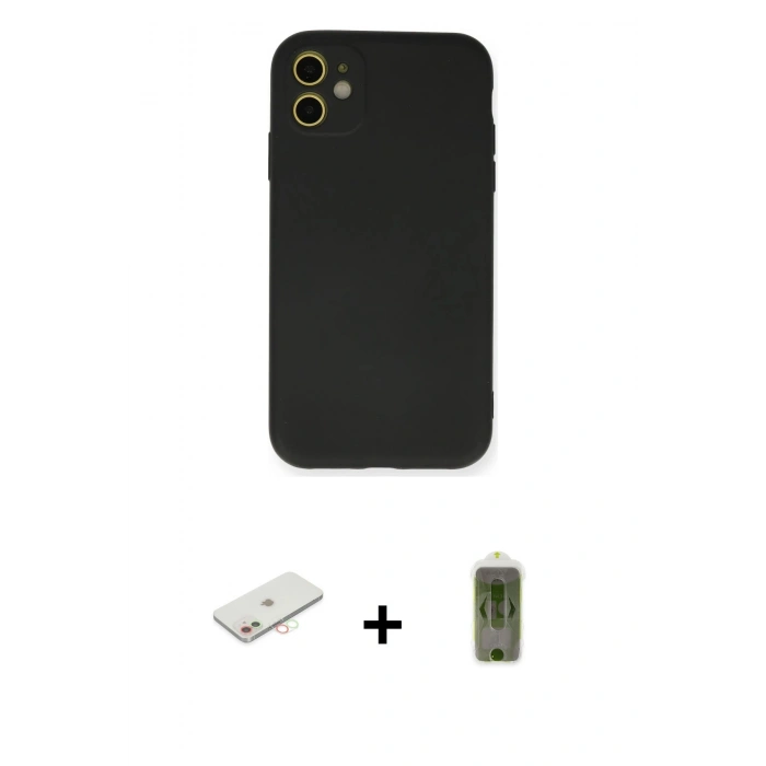 MARSİLYAN™- iPhone 11 Kılıf Ahenk Serisi - Siyah Joko Magic 5D Hayalet Cam + Renkli Kamera Lens Koruma Cam - YL