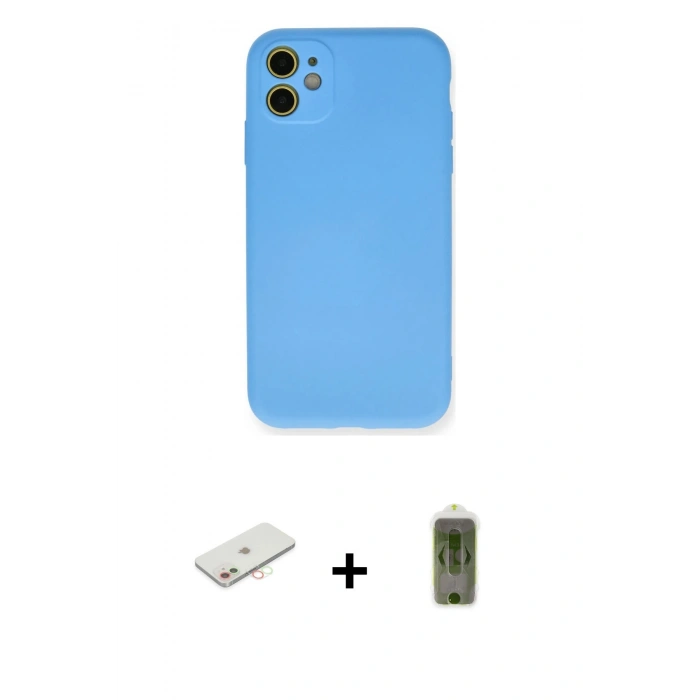 MARSİLYAN™- iPhone 11 Kılıf Ahenk Serisi - Siyah Joko Magic 5D Hayalet Cam + Renkli Kamera Lens Koruma Cam - YL